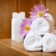 White rolled up spa towels